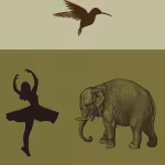 LOW_30_canvas_ededb7_Tender_yellow-dirty-old-black-shirt-UPP_70_canvas_9a9738_Golden_lime-micro-carbon-sepia080-ballerina-sepia070-flyingBirdSilouette-sepia080-elephantDrawing.avif