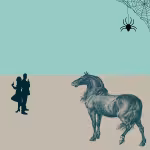 LOW_50_canvas_87d8c3_Ice_green-grey-jean-UP_50_canvas_c3bdab_Overcast-circles-sepia160-coupleWIthGuns-peskySpiderAndWeb-horseDrawing-colourised_180PC_deepTealDarkened.avif