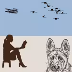 LOW_50_canvas_9bb7d4_Cerulean-soft-pad-UP_50_canvas_e8e3d9_Tofu-white-wall-3-2-sepia070-seatedWomanReadingBook-flamingo-biPlane-alsationDogLineDrawing.avif