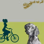 LOW_50_canvas_dde2d6_Frost-black-felt-UP_50_canvas_badf30_Acid_lime-shattered-sepia200-bicycleAndFemaleRider-sepia050-santaAndReindeer-HungarianHunterDog.avif